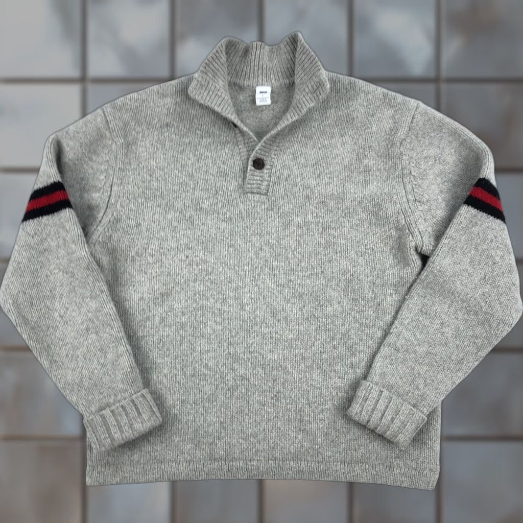 Gap GAP Men’s L Lambswool Shawl Collar Sweater Gray Red Black Stripe Knit Pullover Wool Casual Size US L / EU 52-54 / 3 - 1 Thumbnail