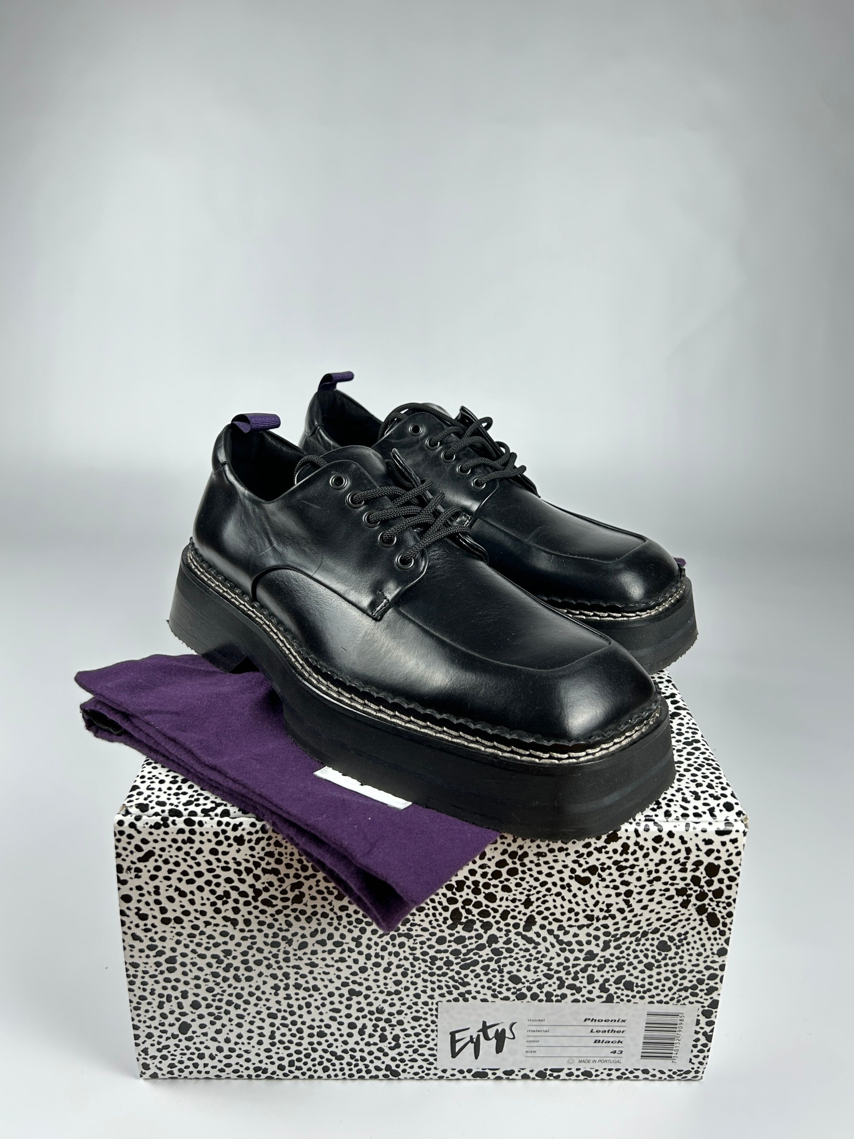 image of Eytys Phoenix Chunky Sole Platform Square Toe Derbys Shoes in Black, Men's (Size 10)
