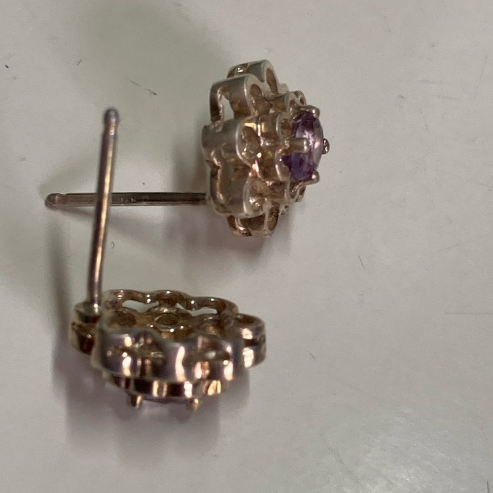 Vintage Amethyst Earrings Set in 925 Sterling Size ONE SIZE - 4 Thumbnail