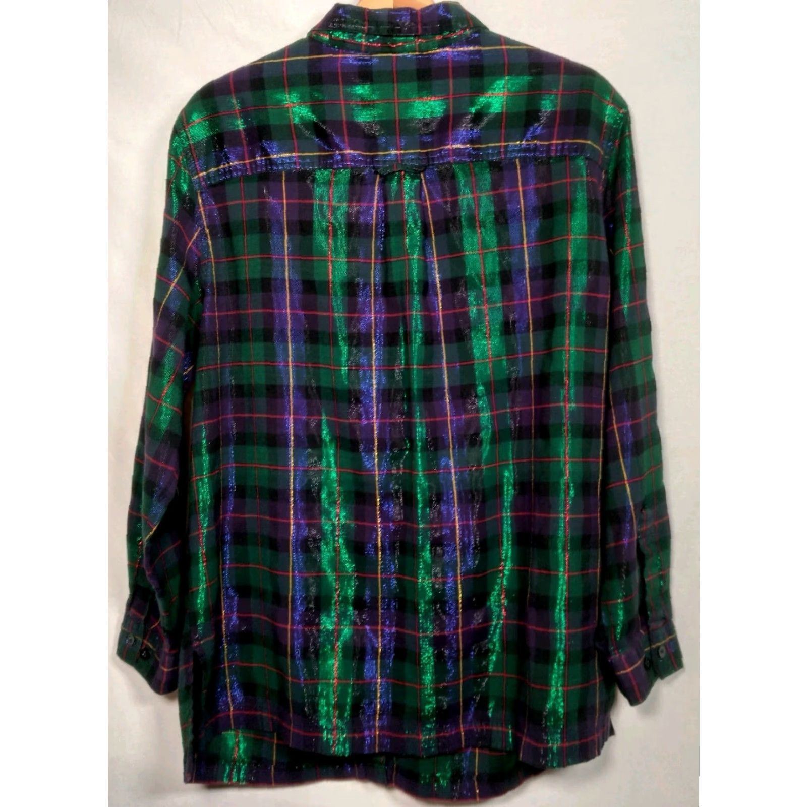 Vintage VINTAGE Fashion Bug Womens Blouse 18/20 Green Purple Plaid Metallic Long Sleeve 90s Fall Winter Casual Size XXL / US 16-18 / IT 52-54 - 5 Thumbnail