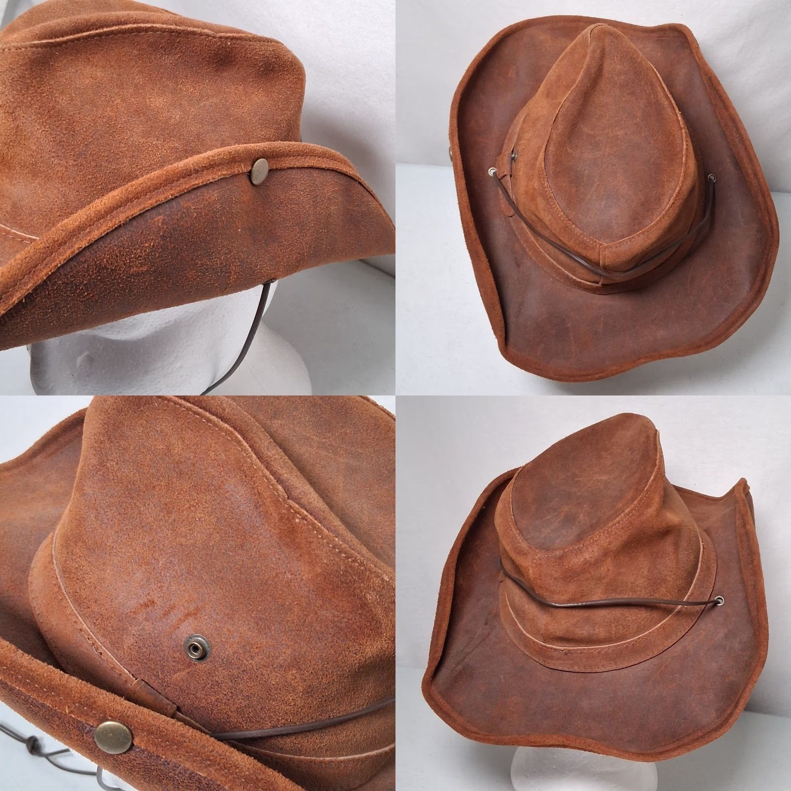 Minnetonka VINTAGE Minnetonka The Aussie Hat Leather Hat Small Brown Men S Brown Leather Strap Snap Western Ranch Boho Outback Australian Cowboy Western Hat - Size ONE SIZE - 9 Thumbnail