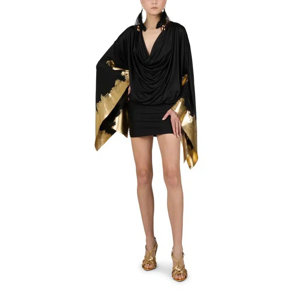 Tom Ford o1loc1c0125 ABJ692 Viscose Evning Mini Dress in Black Gold Size XS / US 0-2 / IT 36-38 - 2 Thumbnail