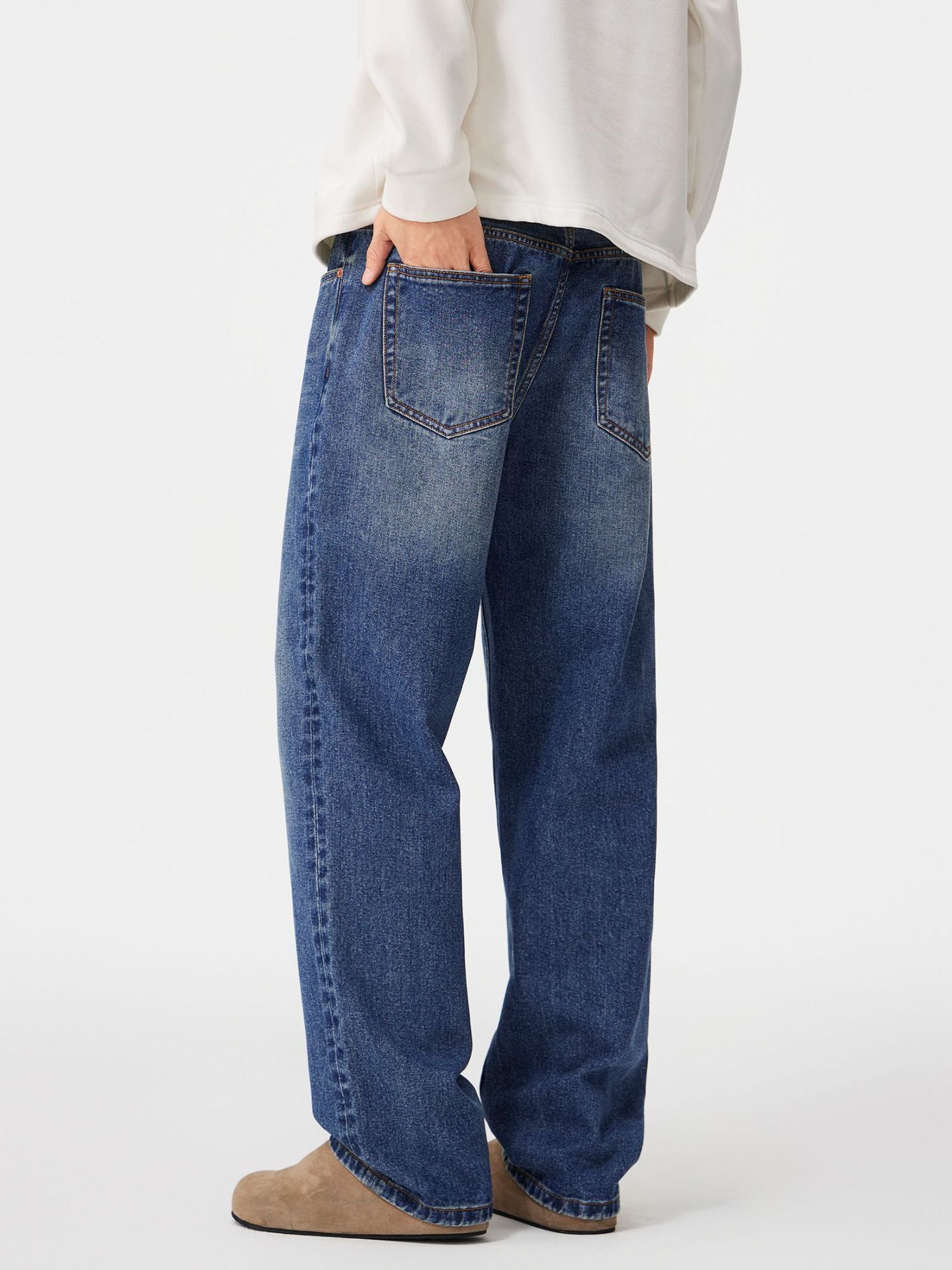 Japanese Brand Men's Retro Whiskered Washed Loose Straight Leg Jeans Size US 32 / EU 48 - 4 Thumbnail