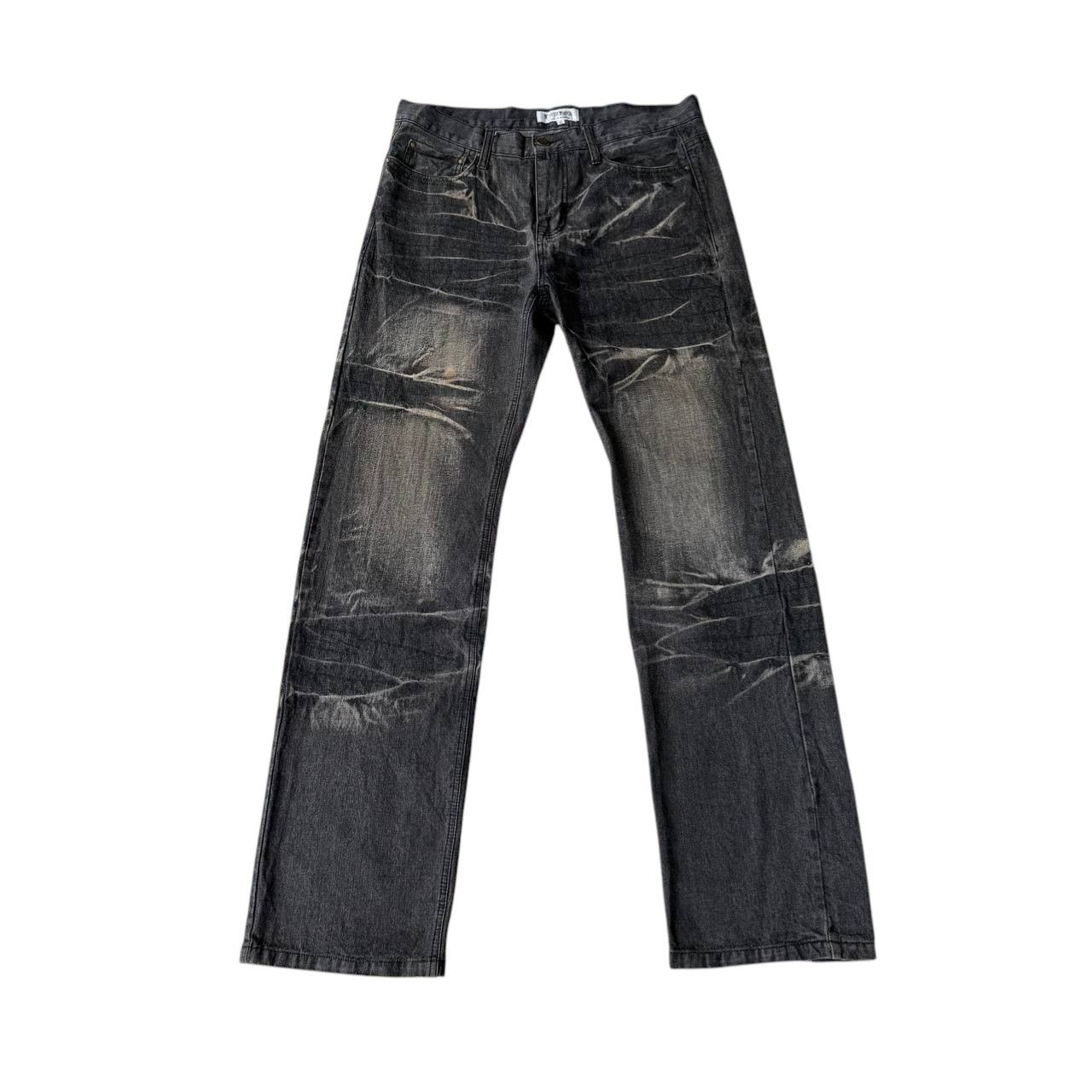 LOWBOX Archival LOWBOX Distressed Mud-Wash Denim Faded Black Grunge Size US 32 / EU 48 - 2 Thumbnail