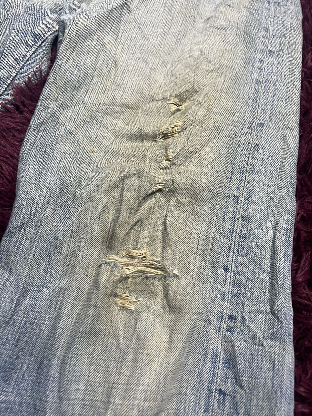 OMNIGOD VTG OMNIGOD Japan Distressed Thrashed Selvage Denim Jean(47) Size US 33 - 6 Thumbnail