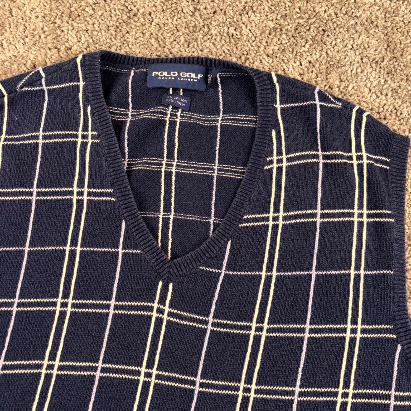 Polo Ralph Lauren VINTAGE Polo Ralph Lauren Sweater Vest Shirt Mens XL Navy Windowpane V Neck Linen 90s Size US XL / EU 56 / 4 - 2 Thumbnail