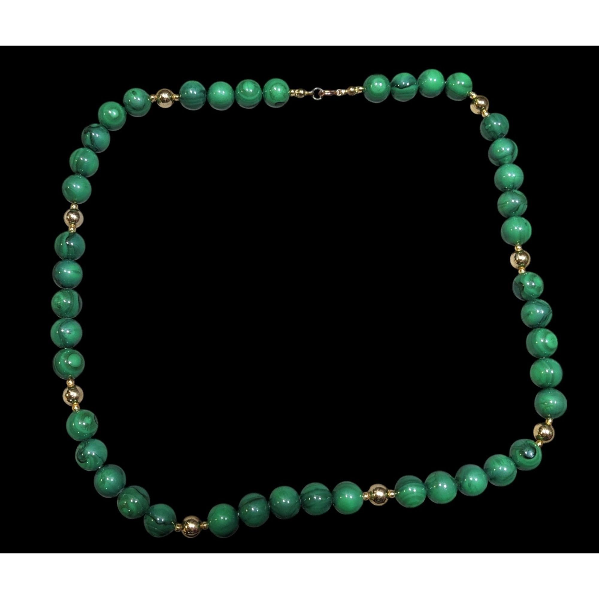 Other Faux Malachite Green And Gold Tone Beaded Necklace Size ONE SIZE - 1 Thumbnail