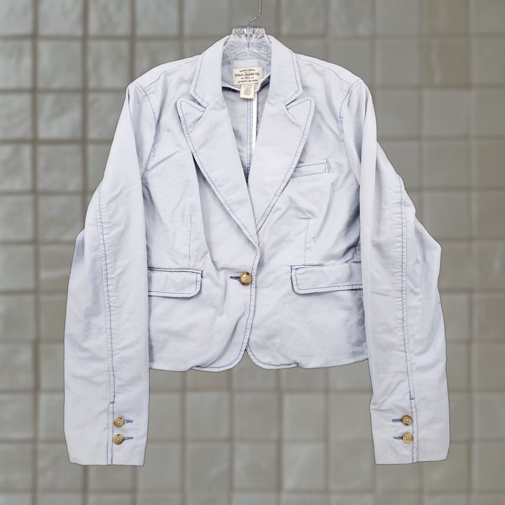 VINTAGE Ralph Lauren Blazer Womens XL Blue One-Button Lightweight