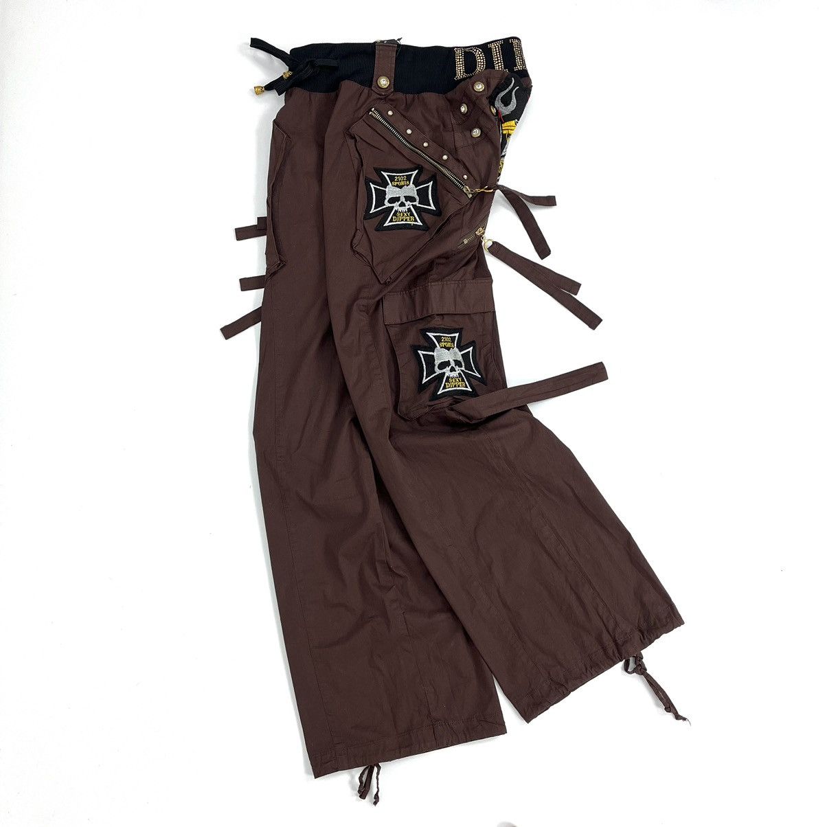 14th Addiction × KMRii × Yasuyuki Ishii Crazy Y2K Dipper Bondage Skulls Studded Multipocket Pants Size US 27 - 9 Thumbnail
