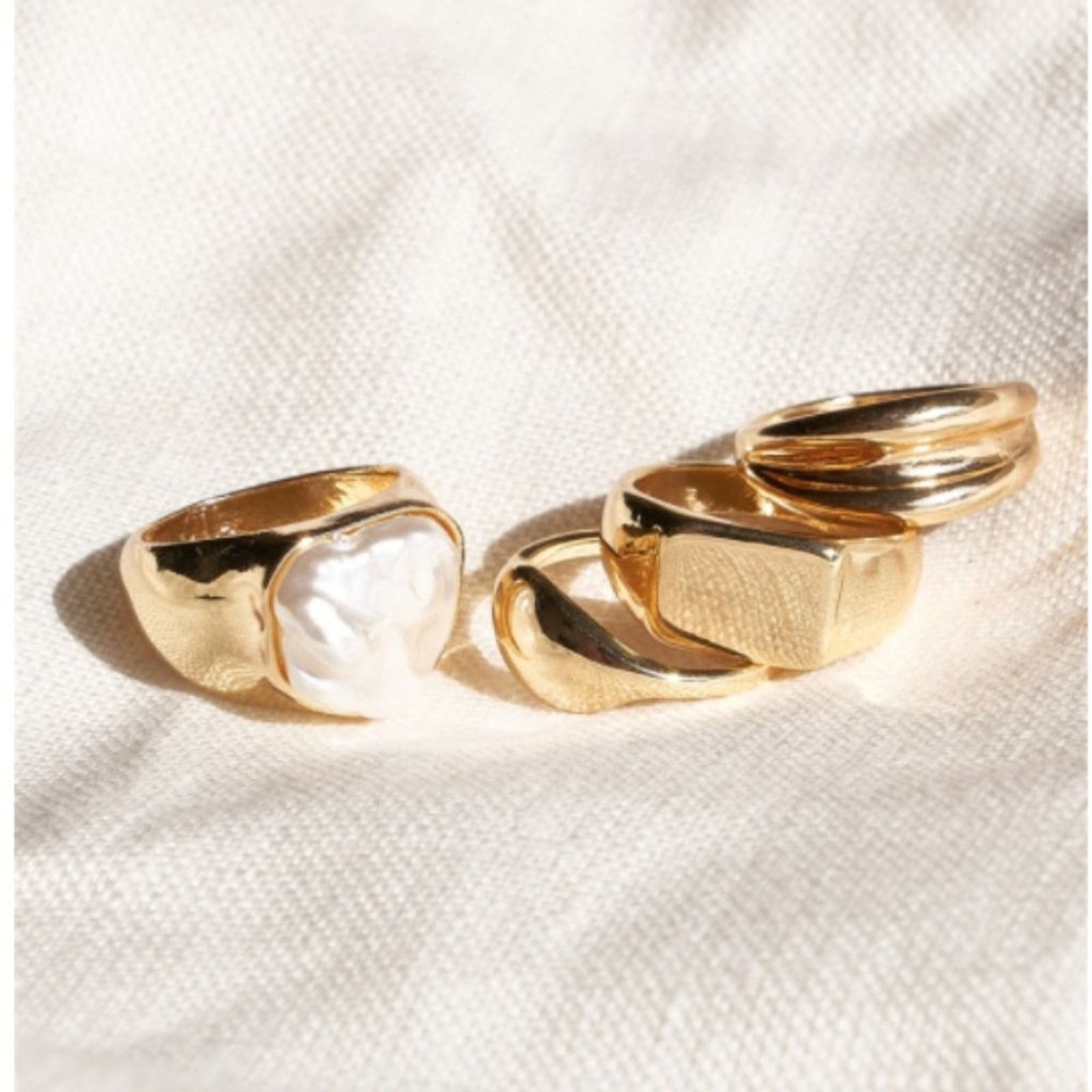 Other Gold Metallic Pearl Ring Set - Set of 4 Size ONE SIZE - 3 Thumbnail
