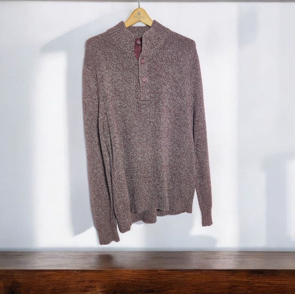 Merona Men's Wide Crew Neck XL Maroon /Gray Sweater 100% Cotton Size US XL / EU 56 / 4 - 1 Thumbnail