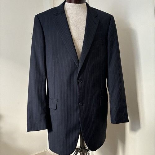Jos. A. Bank Jos. A. Bank Mens 44L Navy Striped 100% Wool 2 Piece Suit Wi Size 44L - 3 Thumbnail
