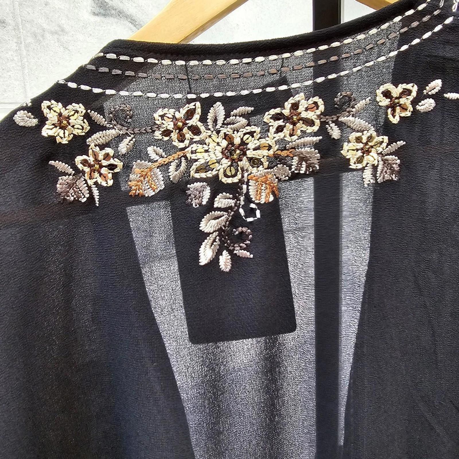 Coldwater Creek Coldwater Creek Women's Black and Gold Beaded Kimono Size XL / US 12-14 / IT 48-50 - 6 Thumbnail