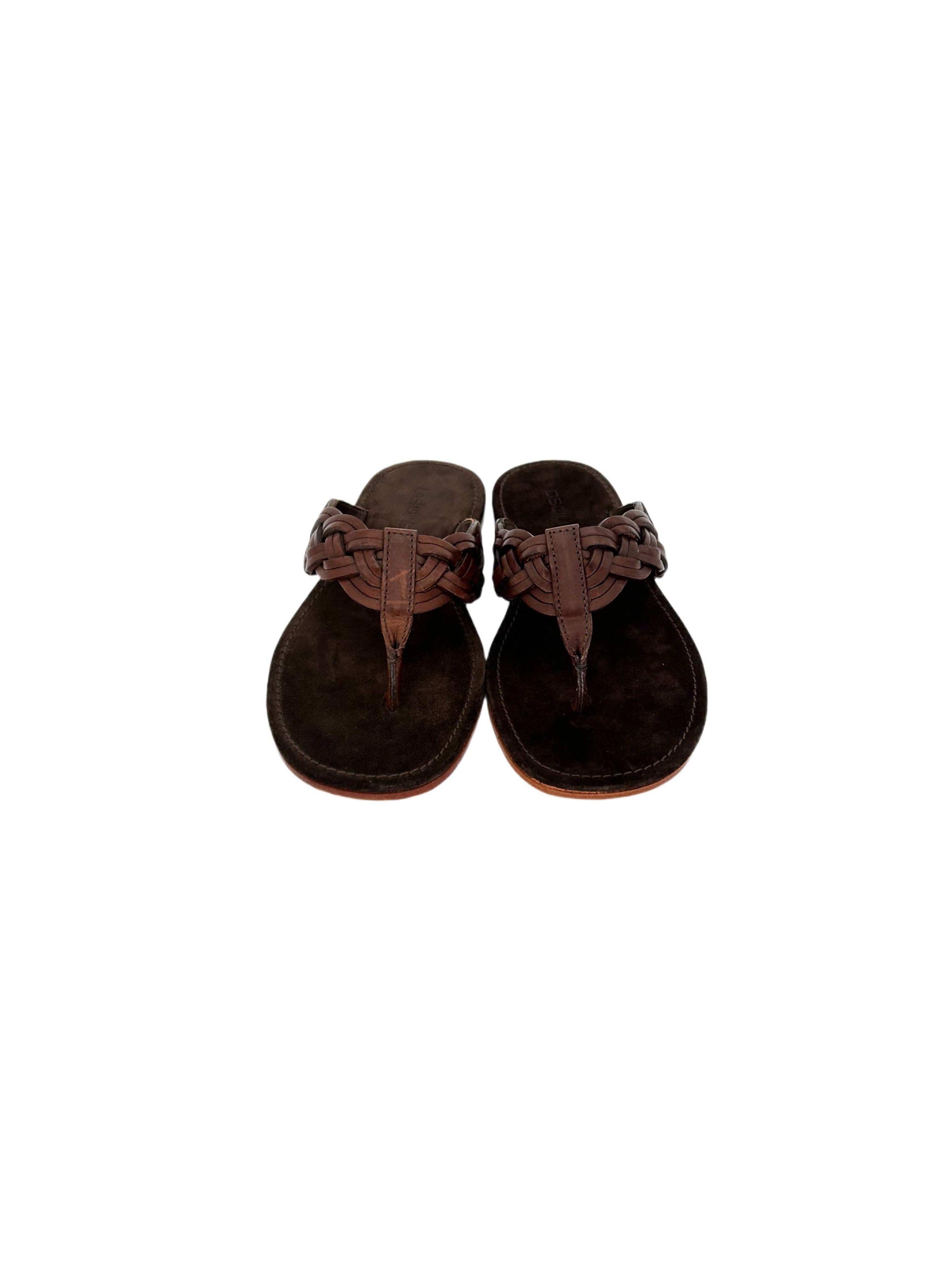 Dsquared2 DSQ2 Brown Woven Leather 'Thong' Sandal Size US 7 / EU 40 - 3 Thumbnail