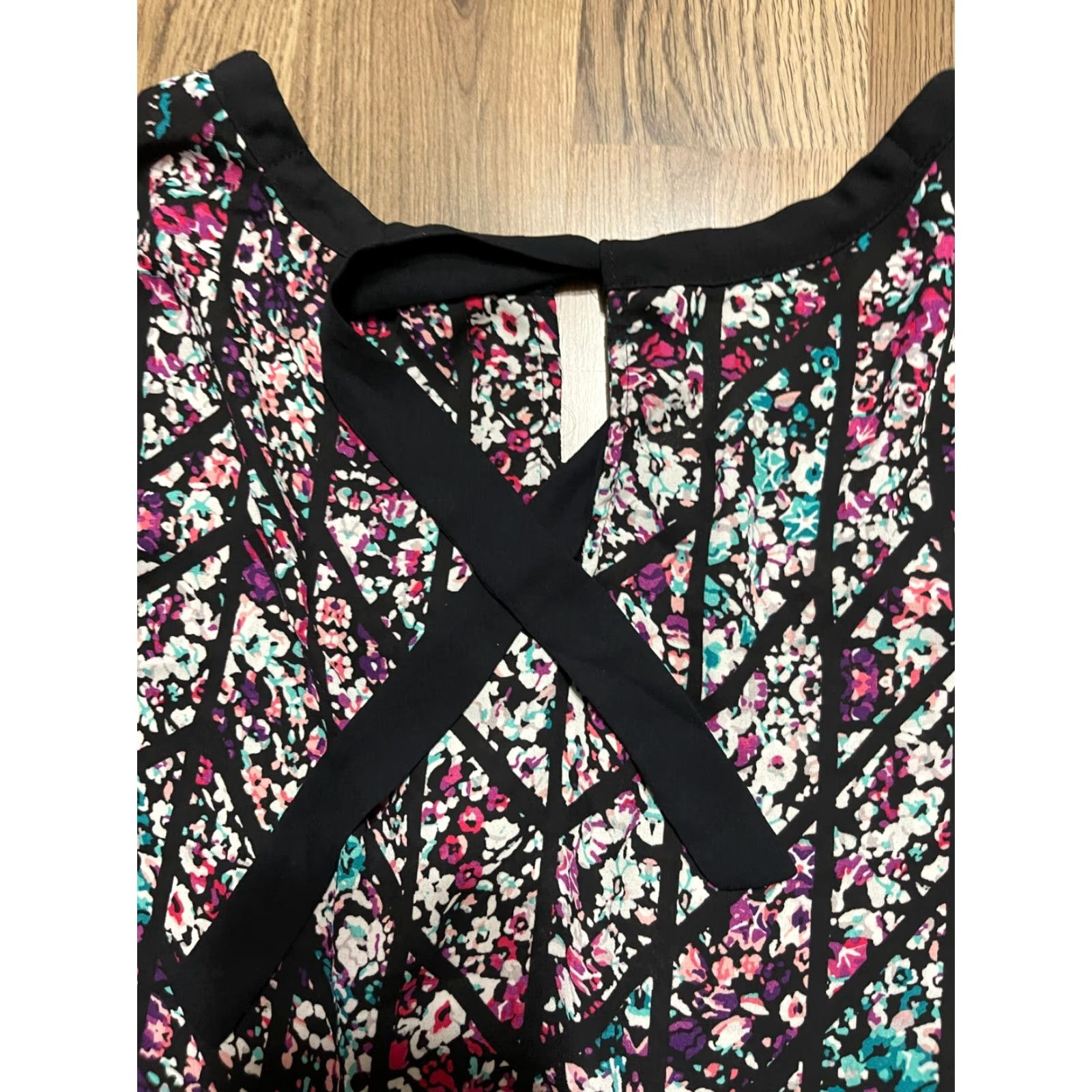 Vintage Candie's Tank Top Women's Size S Black Purple Floral Tie in Back Tank Camisole Shirt Womens Size S / US 4 / IT 40 - 4 Thumbnail