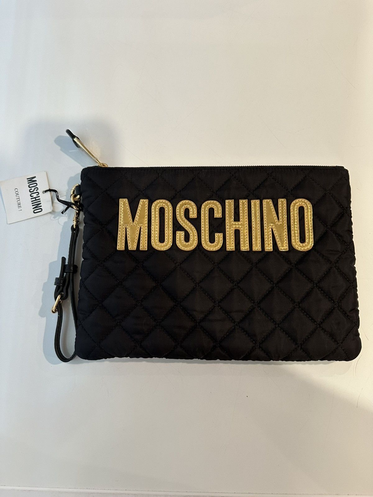 Moschino Moschino Black Quilted Wristlet with Gold Logo Size ONE SIZE - 2 Thumbnail