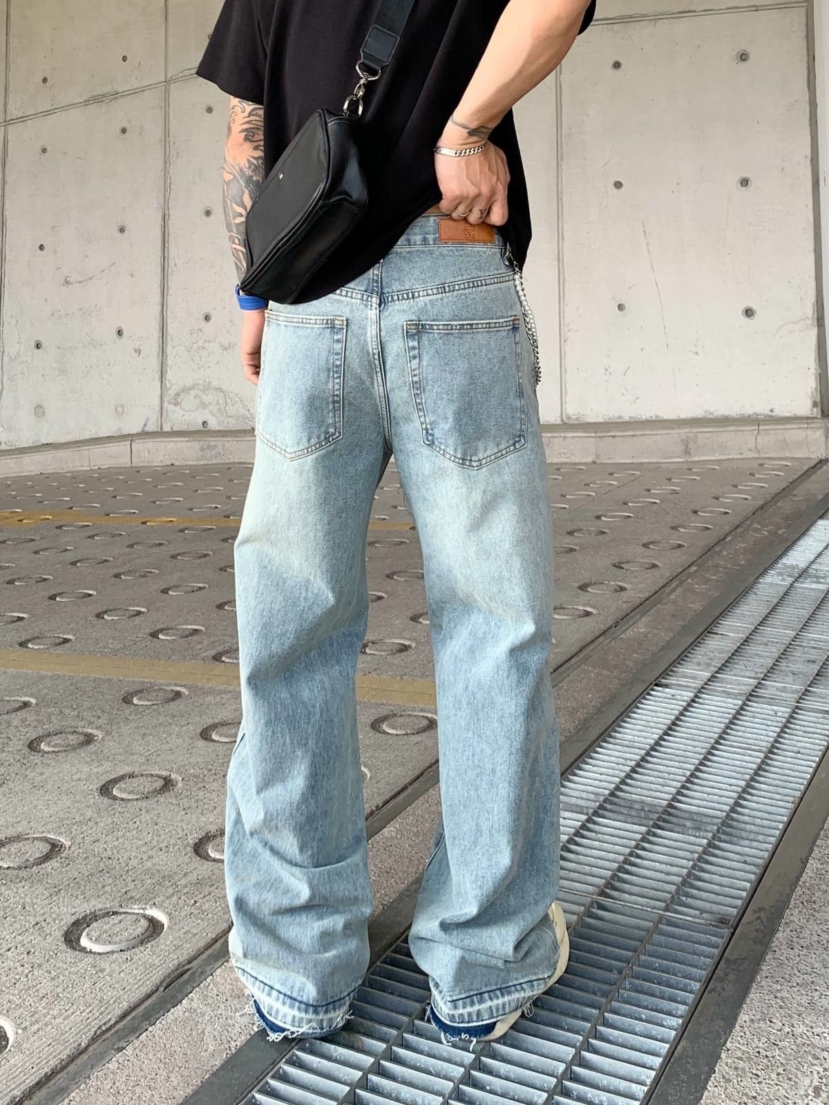 Japanese Brand Blue Distressed Wide Leg Jeans with Pearl Detailing Size US 32 / EU 48 - 3 Thumbnail