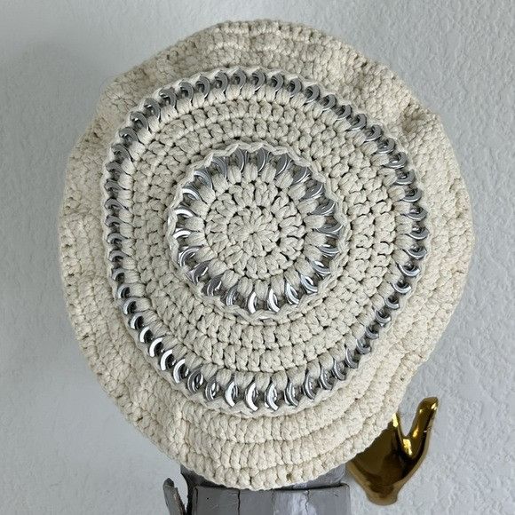Ganni Ganni Women's Cotton Knitted Beret in Egret Size ONE SIZE - 7 Thumbnail