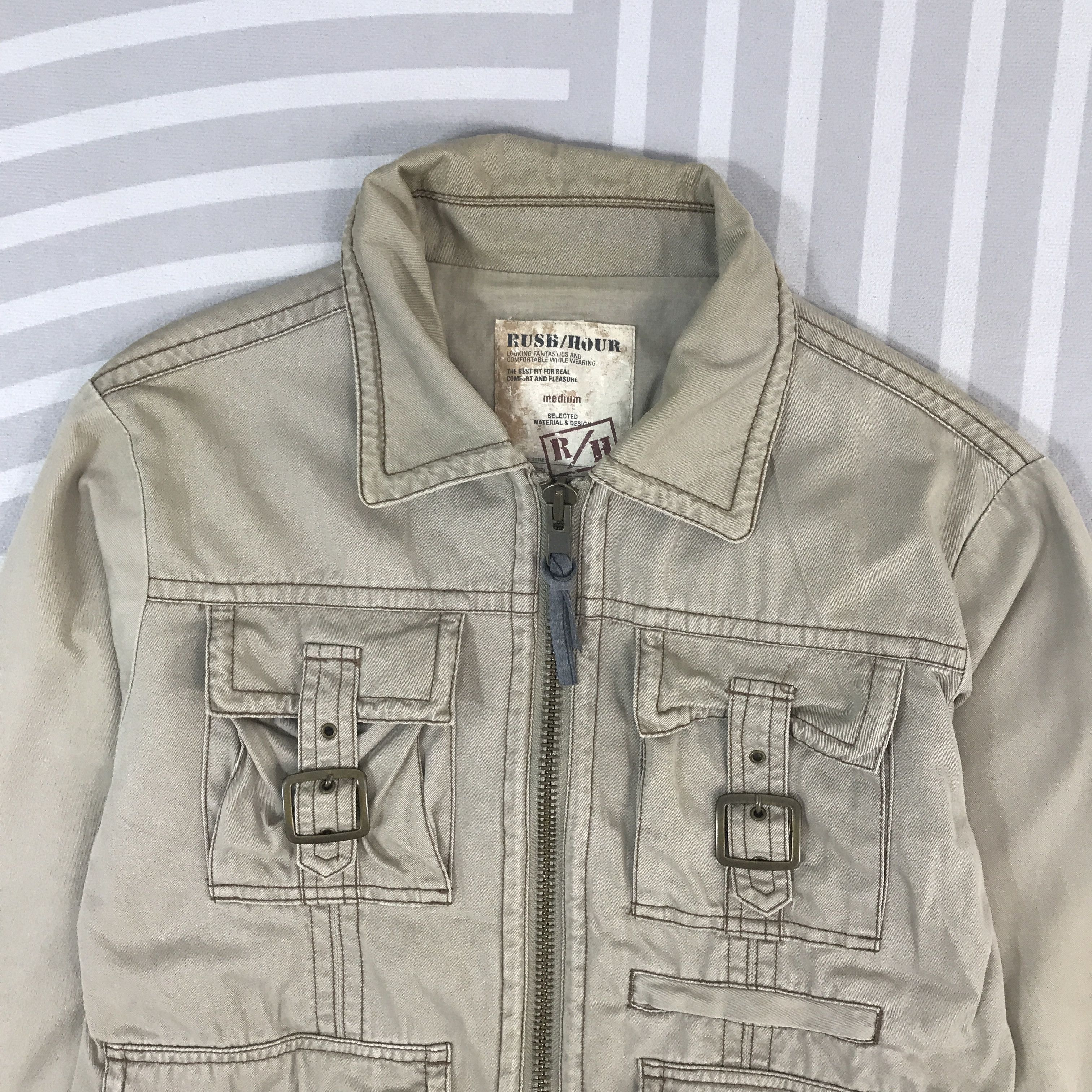Japanese Brand Vintage Rush/Hour Khaki Tactical pocket Jacket Size US M / EU 48-50 / 2 - 2 Thumbnail