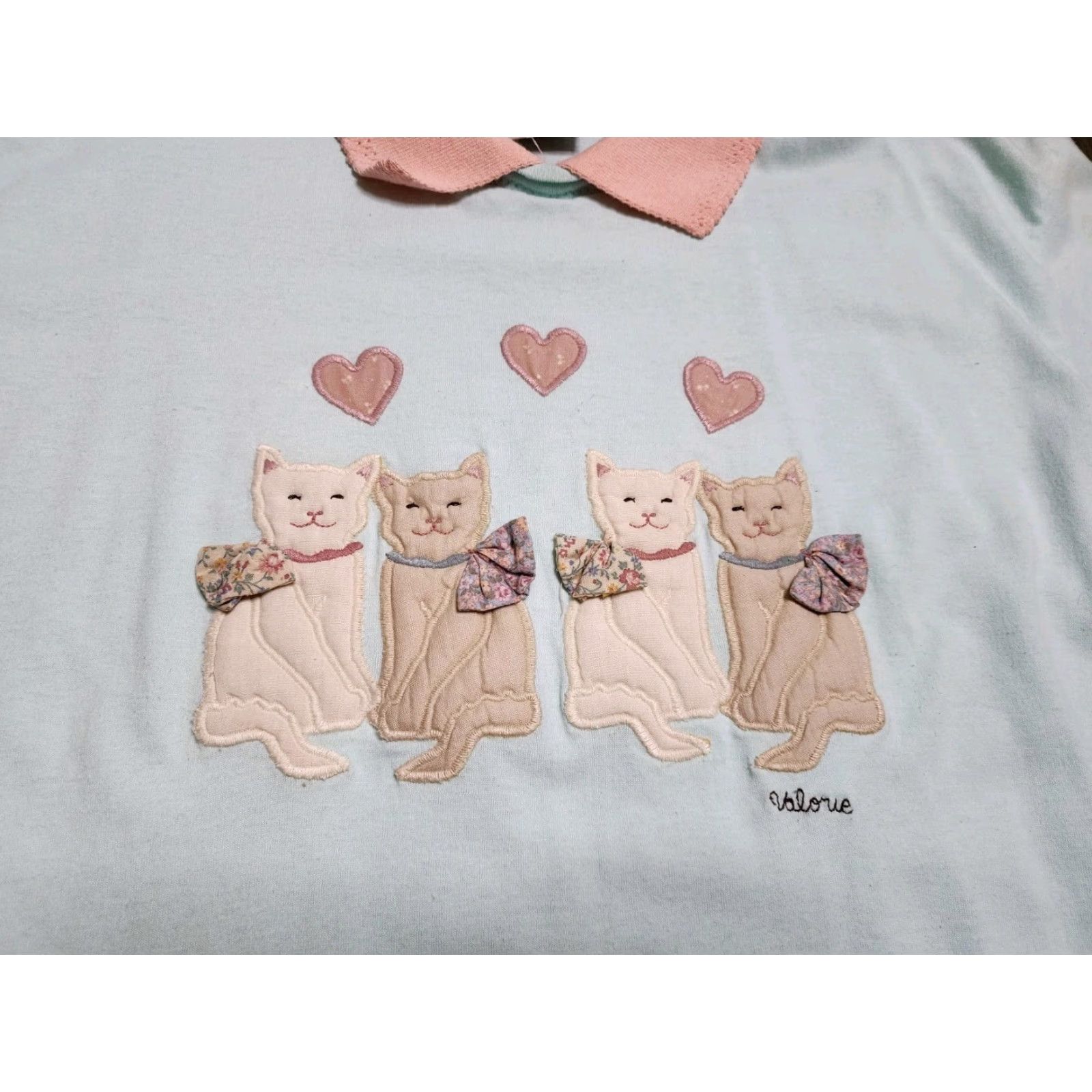 Vintage VINTAGE Valories Kitten Hearts T-Shirt Cottage Core 1990s Blue Adult Large Cotton Blend Mens Size L / US 10 / IT 46 - 5 Thumbnail