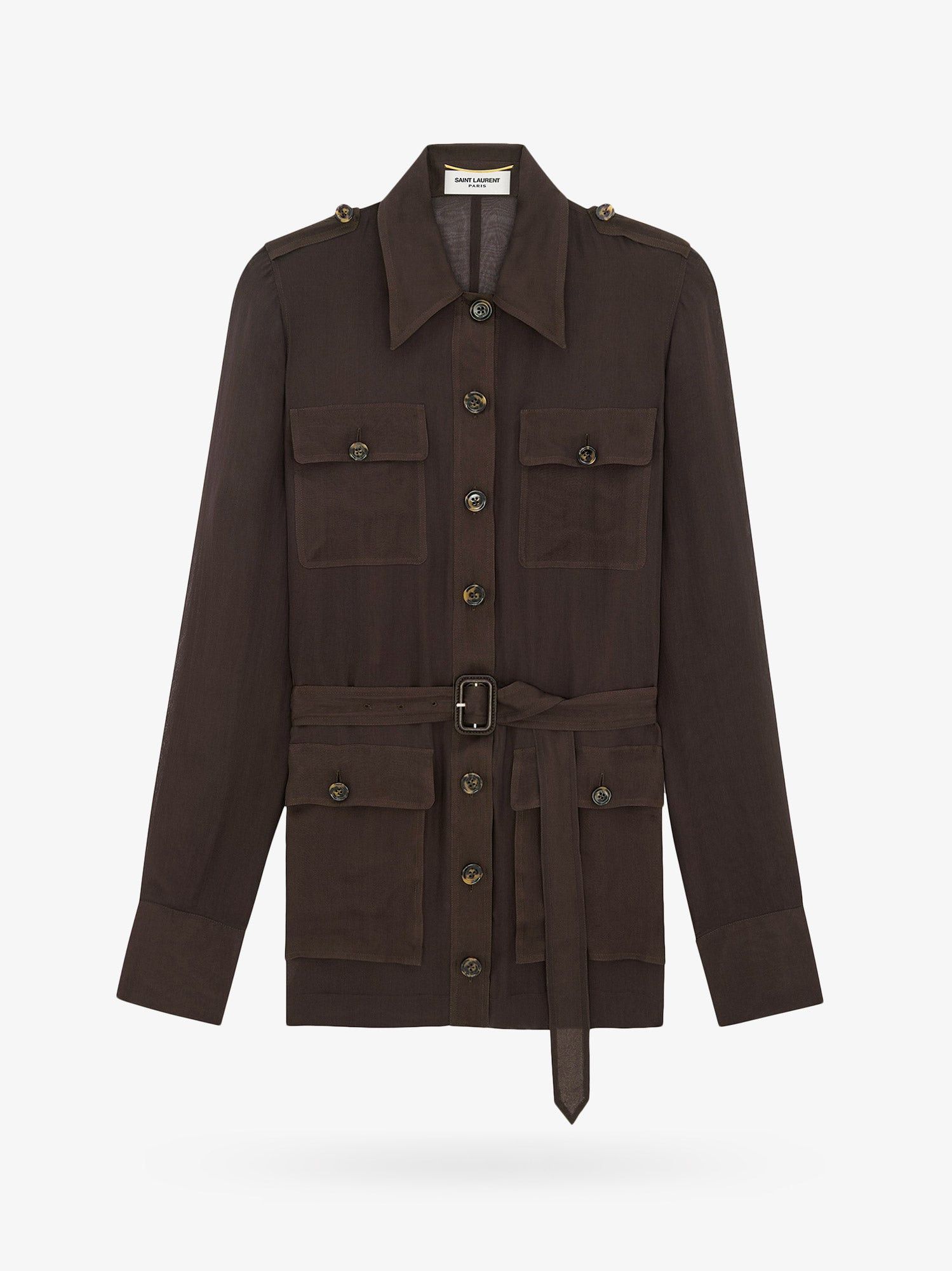 image of Saint Laurent Paris Saharienne Woman Brown Dresses, Women's (Size Medium)