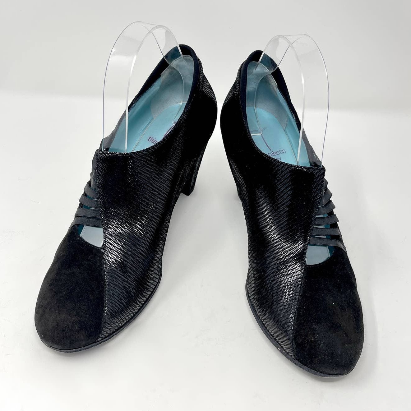 image of Thierry Rabotin Straps Embossed Suede Heel Shoes Eu 40 Us 9.5 in Black, Women's (Size 10)
