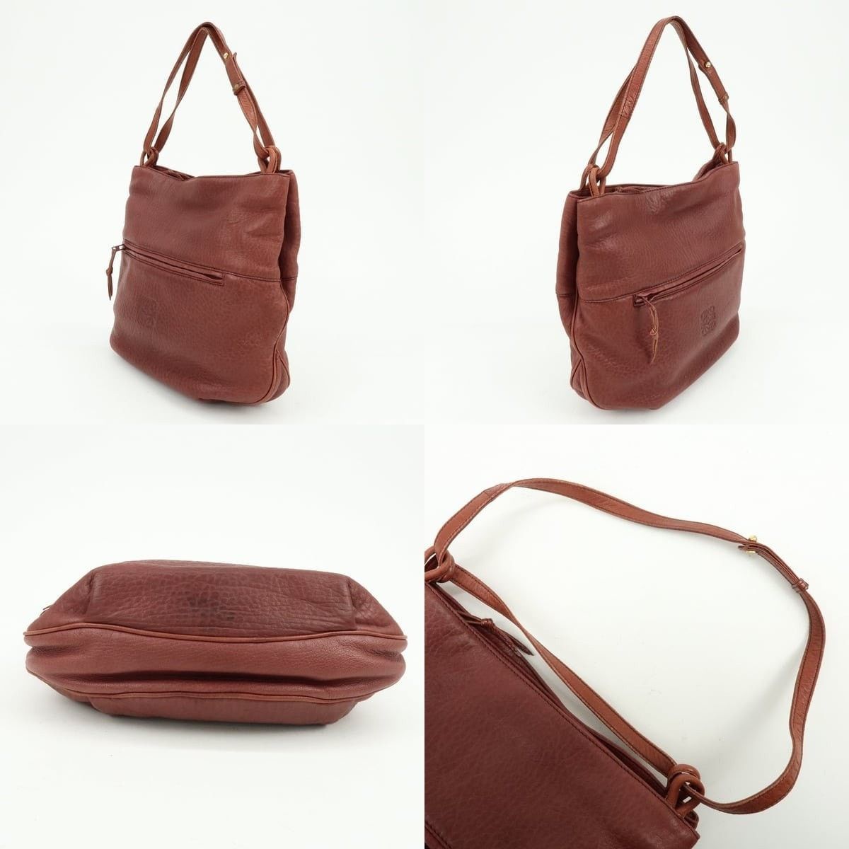 Loewe Loewe Anagram Leather Shoulder Bag Burgundy Size ONE SIZE - 3 Thumbnail