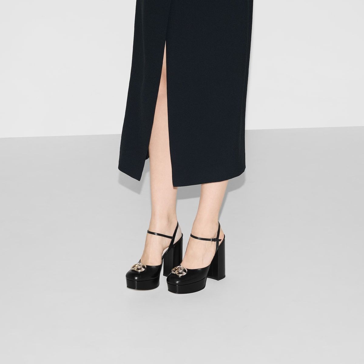 Gucci oc11z1025 Platform Pumps With Crystal Double G in Black Size US 10 / IT 40 - 4 Thumbnail