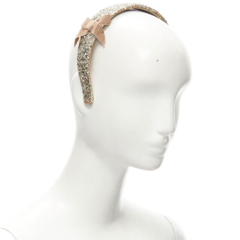 Miu Miu MIU MIU gold glitter frayed edge grosgrain bow wide headband Size ONE SIZE - 1 Thumbnail
