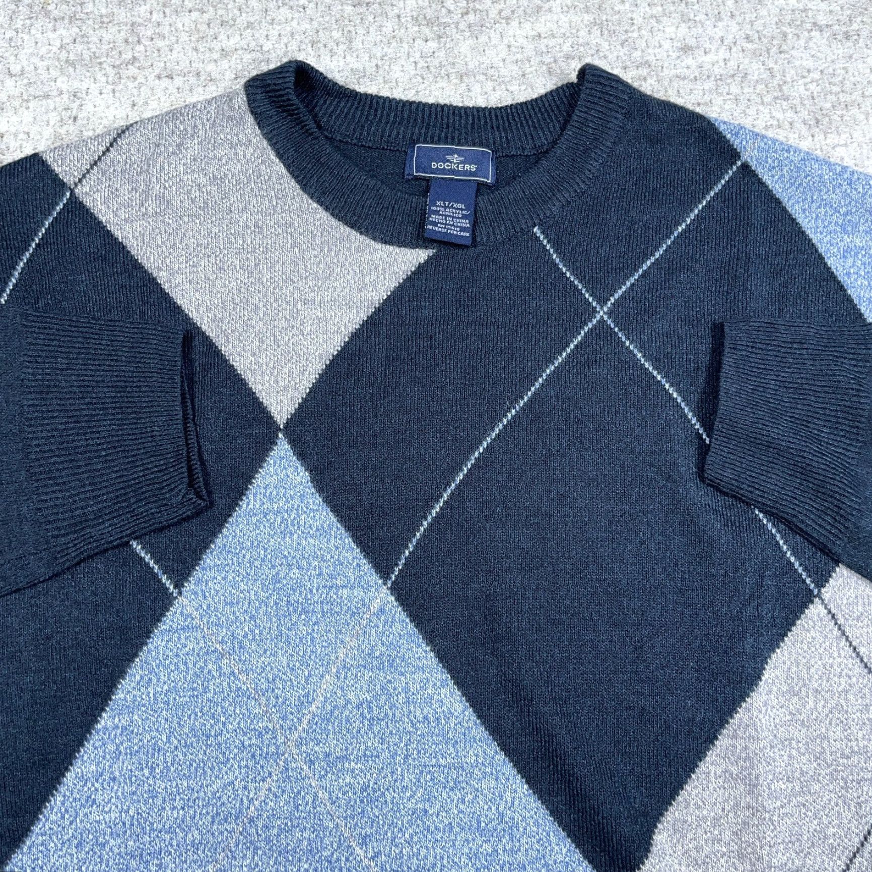 Dockers DOCKERS Sweater Man XLT Blue Diamond Geometric Grandpa Golf Crewneck Pullover Size US XL / EU 56 / 4 - 2 Thumbnail