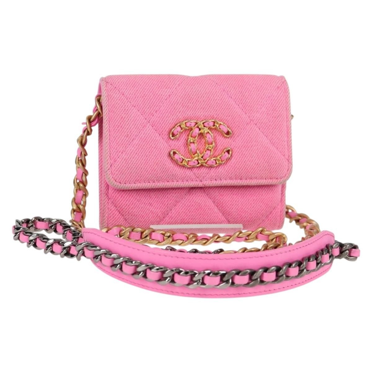 Chanel Chanel 19 Flap Coin Purse With Chain Quilted Denim Size ONE SIZE - 1 Thumbnail