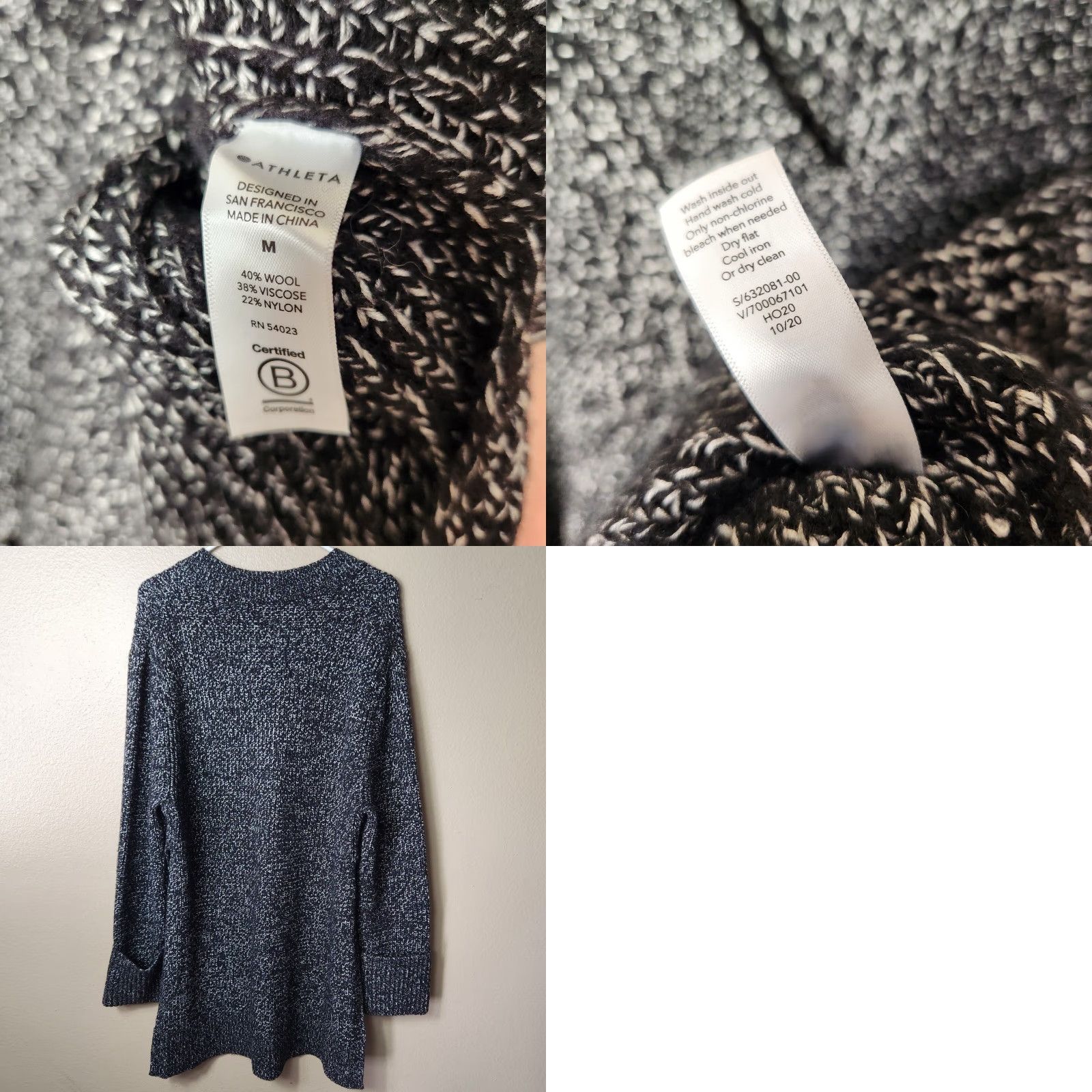 Athleta Athleta Shasta Black Marl Wool Blend V Neck Tunic Heavyweight Sweater-Size M Size M / US 6-8 / IT 42-44 - 8 Thumbnail