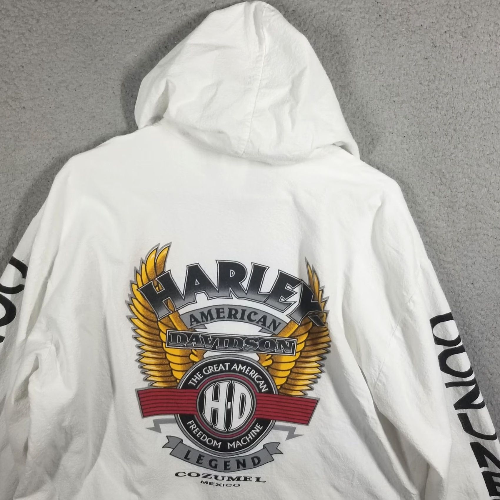 Vintage Vintage Motorcycle Hoodie XL White Graphic Print Full Zip Hooded Men’s Reg. Size USA Patriotic 90s? Size US XL / EU 56 / 4 - 2 Thumbnail