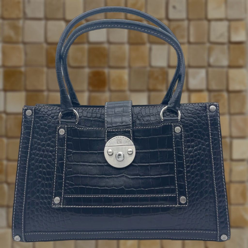 Michael Kors Michael Kors Tote Women Large Black Croc Embossed Studs Metal Turn Lock Handbag B-0806 Size ONE SIZE - 1 Thumbnail