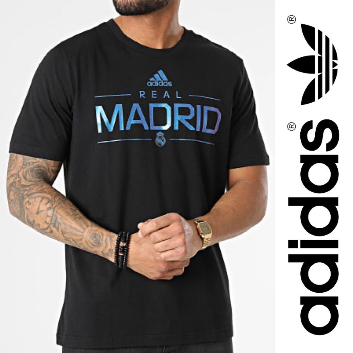 Adidas × Designer ADIDAS x FC REAL MADRID Short Sleeve Black Soccer Shirt XL Size US XL / EU 56 / 4 - 1 Thumbnail