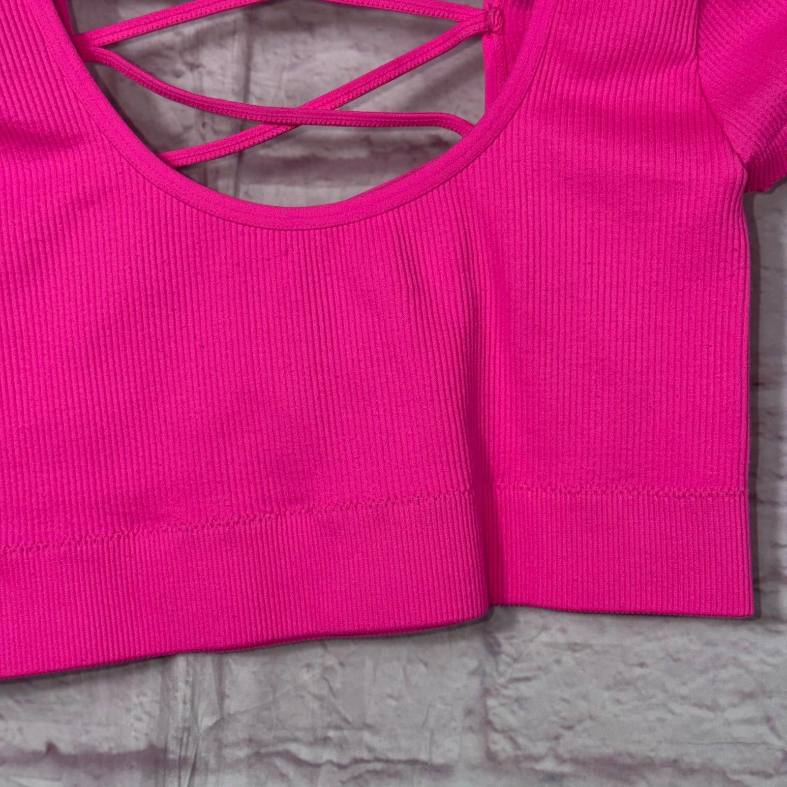 Other Aerie Medium Pink Ribbed Criss-Cross Back Crop Top Size M / US 6-8 / IT 42-44 - 3 Thumbnail