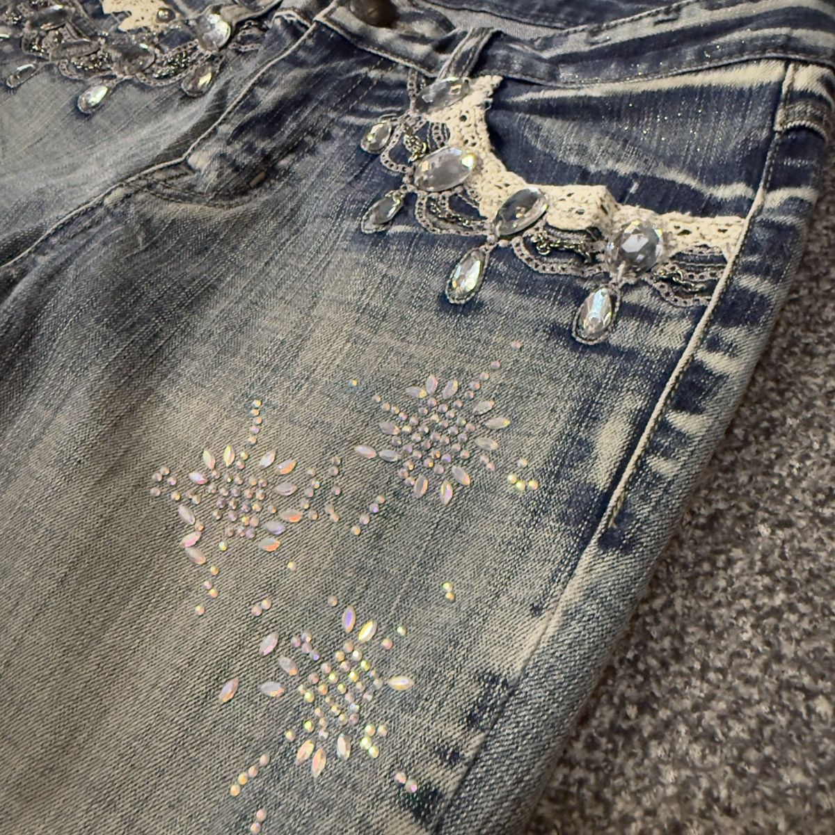 Hysteric Glamour Flare Sick 🔥 6th Avenue Rhinestone Lace Jeans LGB Style Size 30" / US 8 / IT 44 - 4 Thumbnail