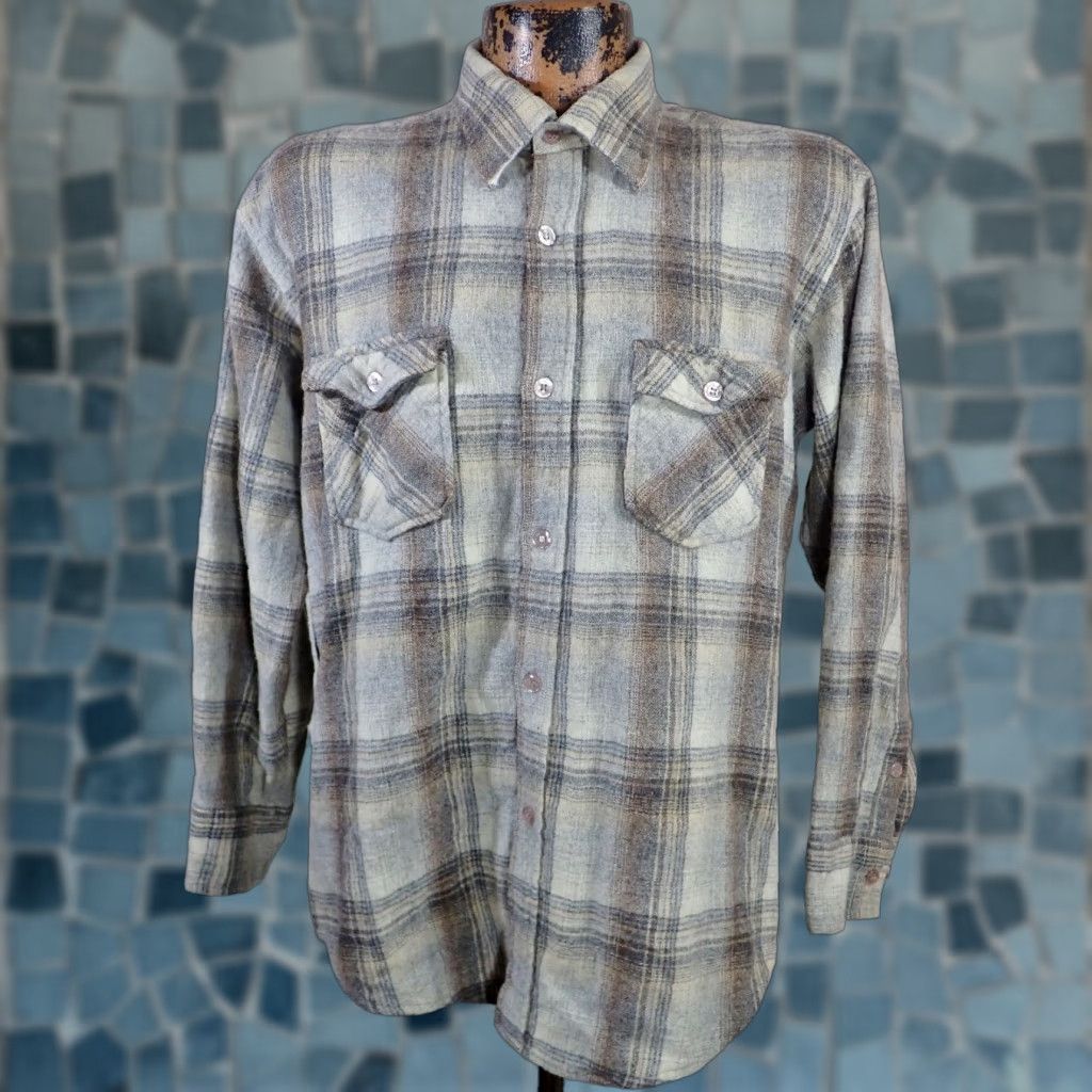 Vintage VINTAGE Ponderosa Shirt Mens L Shadow Plaid Wool Flannel Rugged Blue 80s Western Classic Best as MEN'S LARGE Size US L / EU 52-54 / 3 - 1 Thumbnail