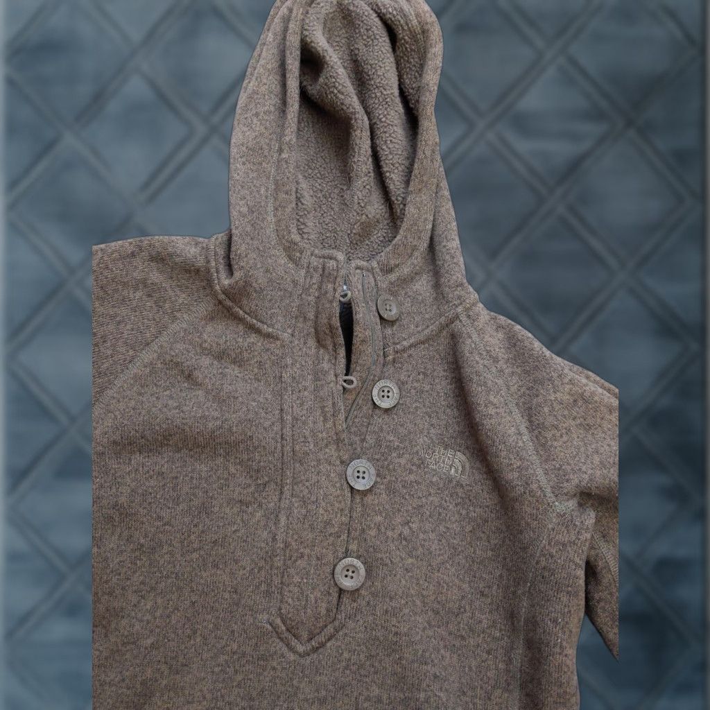 The North Face VINTAGE North Face Sweater Womens Large Brown Button Pullover Hoodie Zip Pockets Fleece Size L / US 10 / IT 46 - 1 Thumbnail