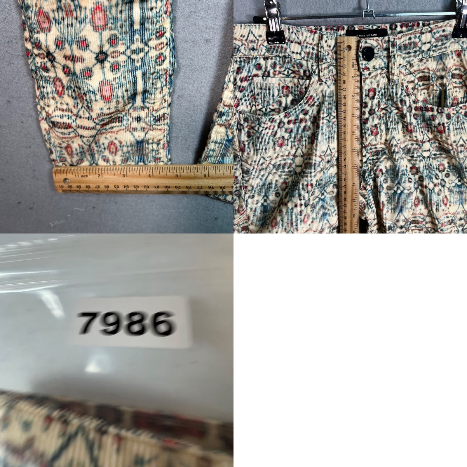Isabel Marant ISABEL MARANT Multicolor Corduroy Printed Skinny Pants Womens Size 34 Inseam 29 In. Ankle Fit Size 24" / US 00 / IT 34 - 8 Thumbnail