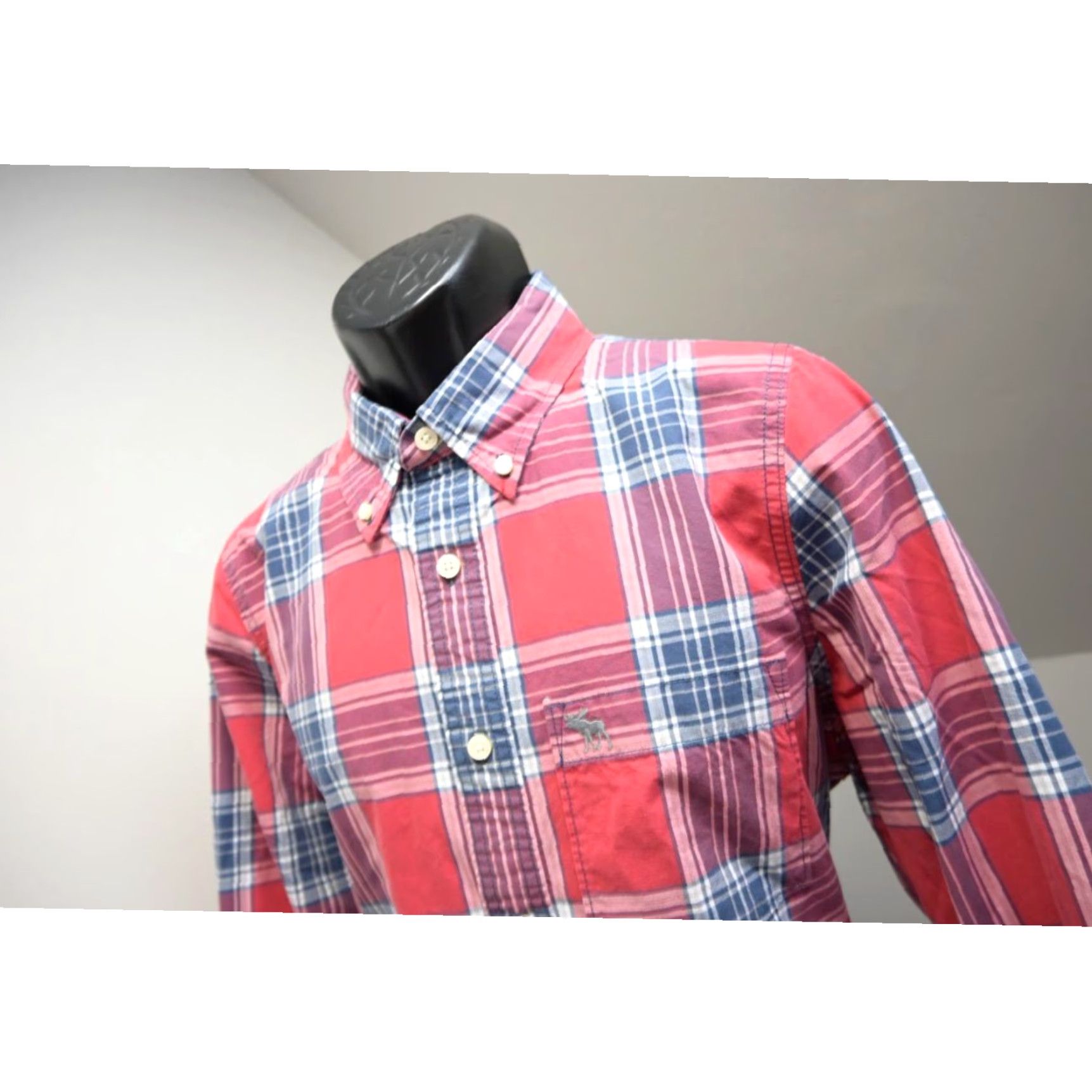 Men's Abercrombie & Fitch Red Blue Plaid Long Sleeve Muscle outlet Collared Shirt XXL