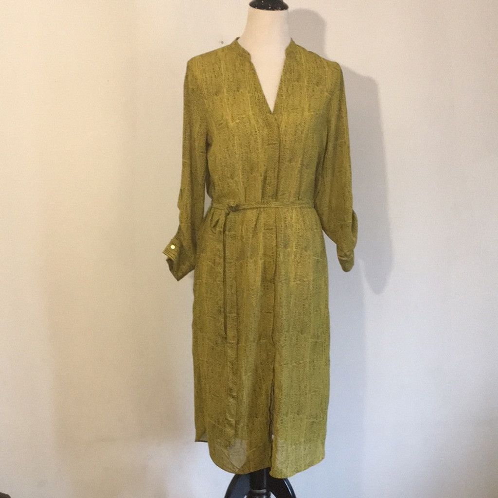 H&M H&M Neon Khaki Shirt Dress: Size 10 Size L / US 10 / IT 46 - 1 Thumbnail