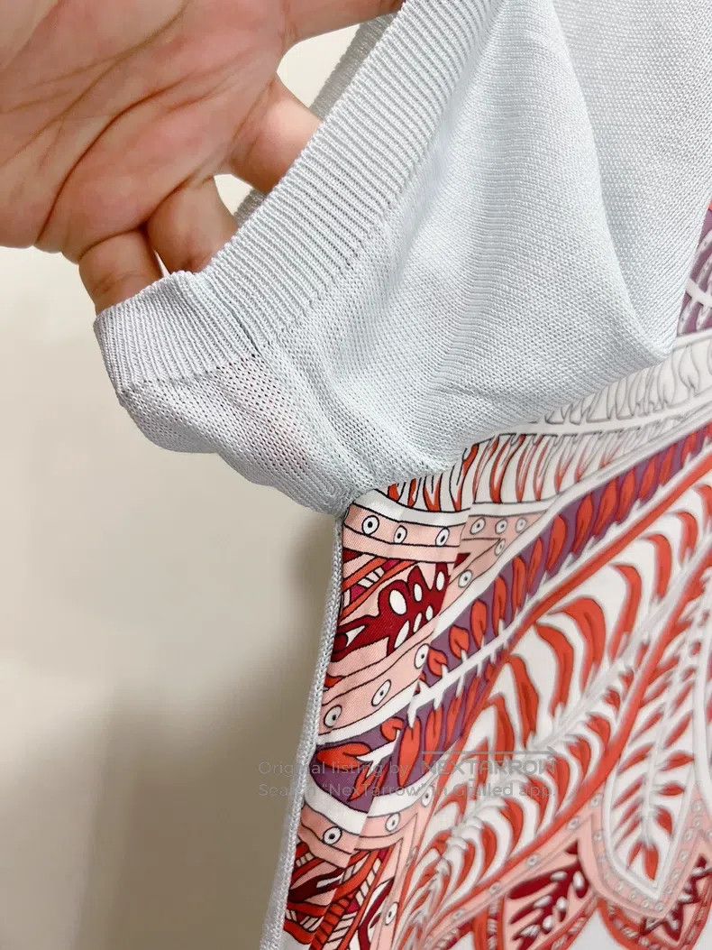 Hermes Hermes Blue Knit Silk Printed Mixed Short Sleeve T-Shirt Size S / US 4 / IT 40 - 5 Thumbnail