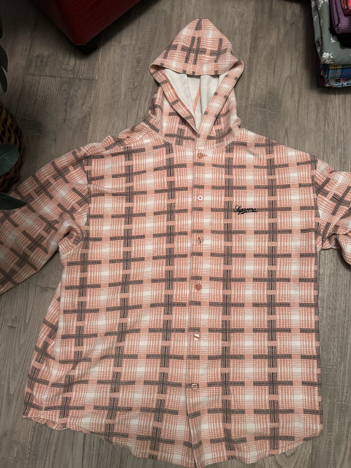トップス SUPREME hooded Plaid Knit Shirt Pink L Supreme Hooded Plaid Knit Shirt (FW23) - $128