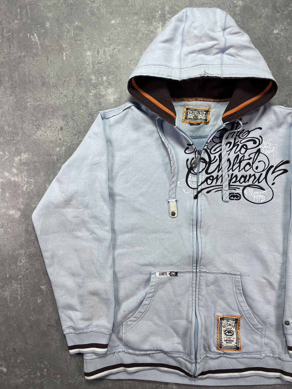 Ecko Unltd. Ecko Unltd. Embroidered Logo Baby Blue Baggy Zip Hoodie L XL Size US L / EU 52-54 / 3 - 3 Thumbnail