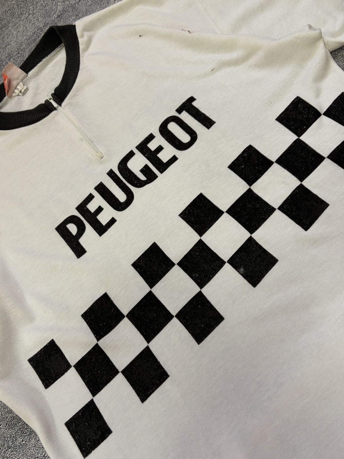 Vintage VTG 70s 80s Peugeot Sport Cycling Jersey Checkerboard L Size US L / EU 52-54 / 3 - 5 Thumbnail