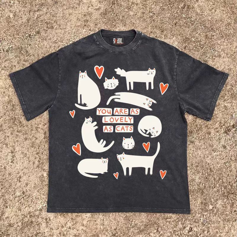 Vintage Black Loose Cat Print Short Sleeve T-Shirt Size US L / EU 52-54 / 3 - 1 Thumbnail