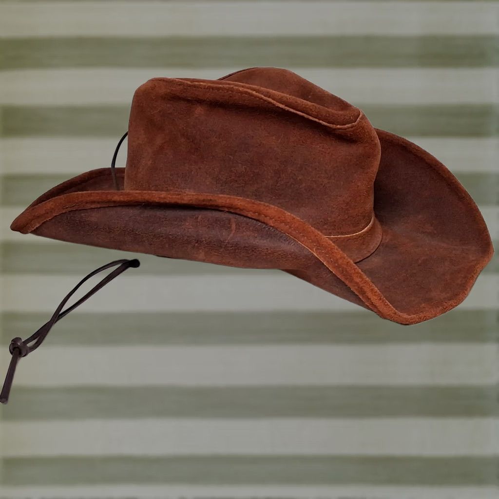 Minnetonka VINTAGE Minnetonka The Aussie Hat Leather Hat Small Brown Men S Brown Leather Strap Snap Western Ranch Boho Outback Australian Cowboy Western Hat - Size ONE SIZE - 1 Thumbnail