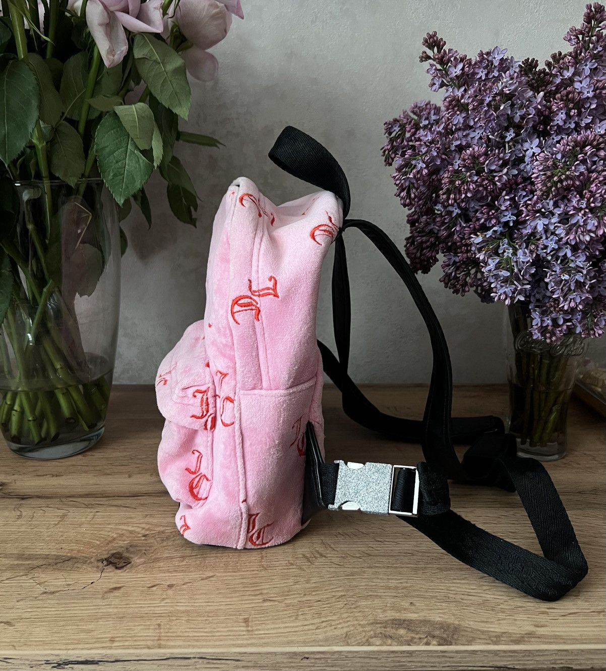 Juicy Couture Juicy Couture Monogram Pink Velour Backpack Size ONE SIZE - 4 Thumbnail