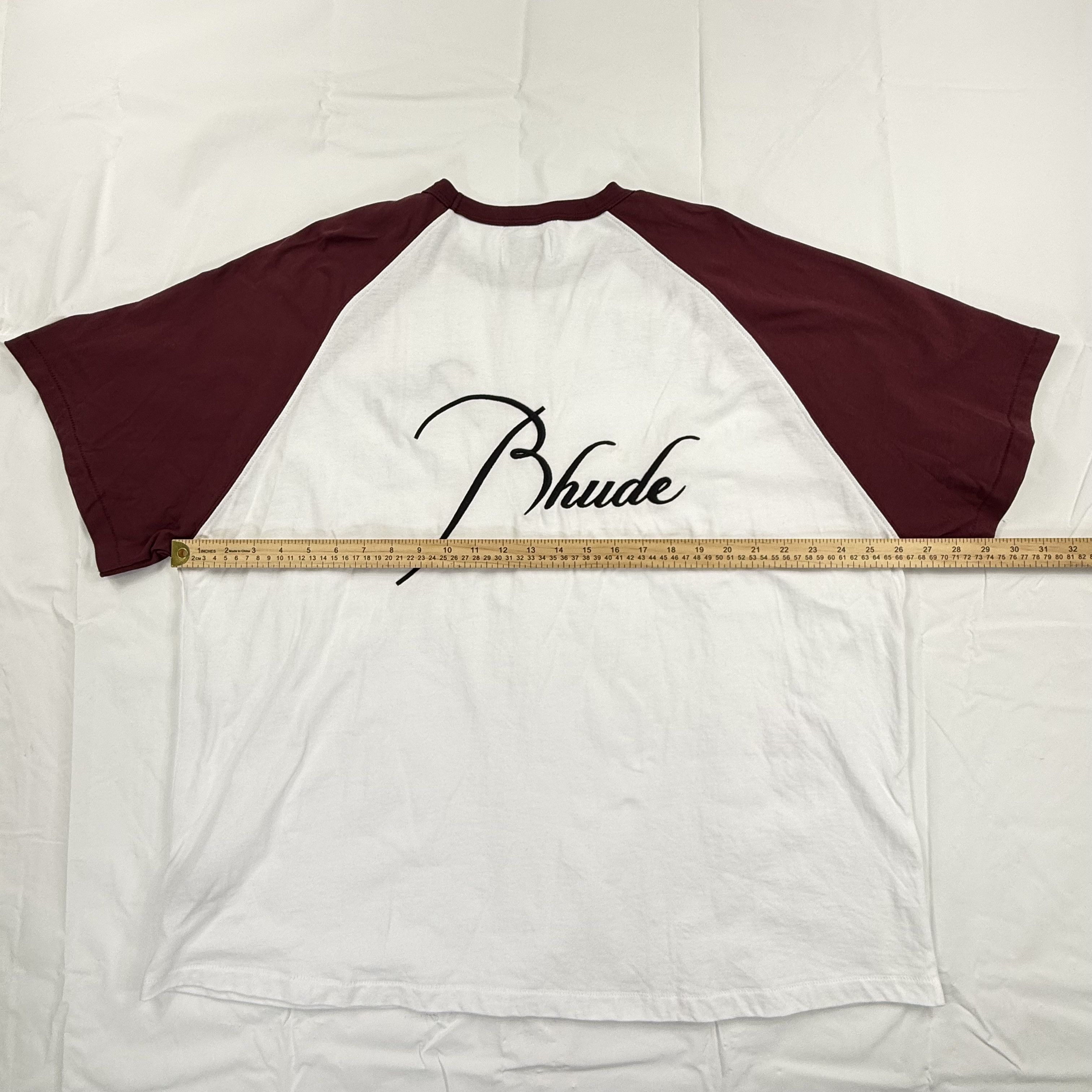 Rhude Rhude Mens Raglan Shirt White Burgundy XL Short Sleeve Size US XL / EU 56 / 4 - 6 Thumbnail